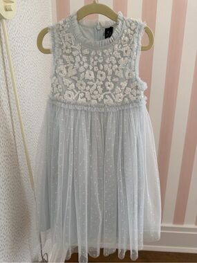 Needle & Thread Pale Blue Embellished Tulle Girls Dress